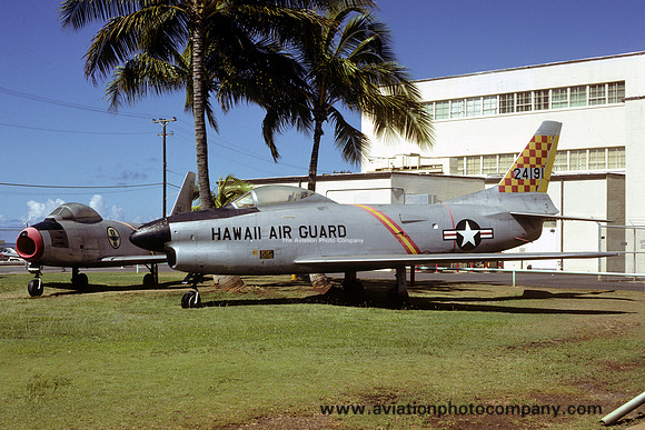 USAF Hawaii ANG North American F-86D Sabre 52-4191 displayed at Hickam AFB (1979)