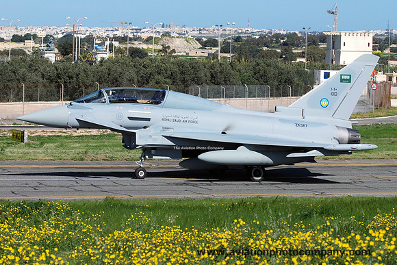 Royal Saudi Air Force BAE Typhoon T.53 1010/ZK387 on delivery through Malta Luqa (2014)