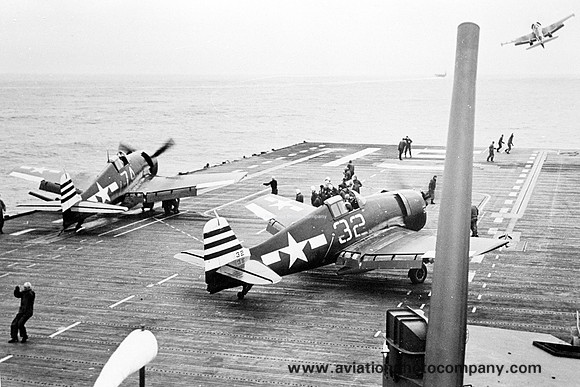 US Navy Grumman F6F-5 Hellcats onboard carrier