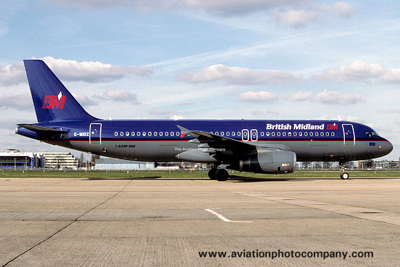 British Midland Airbus A320-200 G-MIDZ at London Heathrow (1999)
