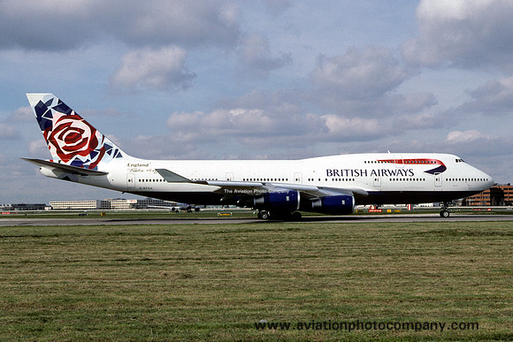 British Airways Boeing 747-400 G-BYGA at London Heathrow (1999)