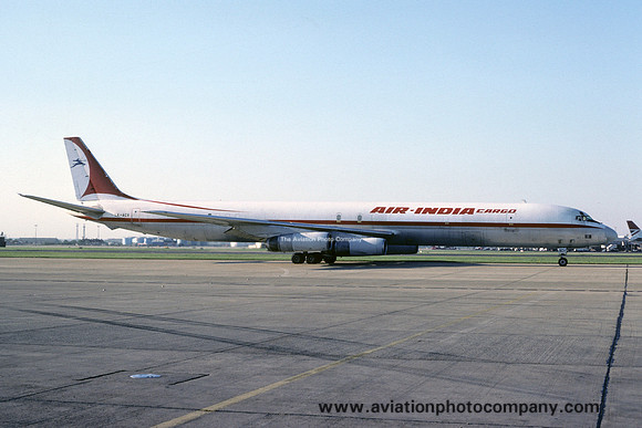 Air India Cargo (leased from Cargolux) Douglas DC-8-63F(CF) LX-ACV at Heathrow (1980)
