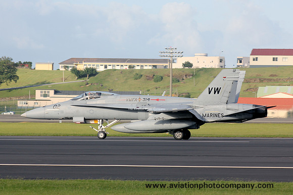 US Marines VMFA-314 McDonnell Douglas F/A-18A Hornet 162438/VW-02 at Lajes (2012)