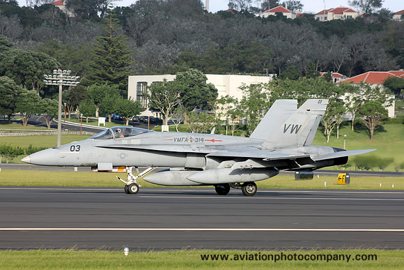 US Marines VMFA-314 McDonnell Douglas F/A-18A Hornet 162443/VW-03 at Lajes (2012)