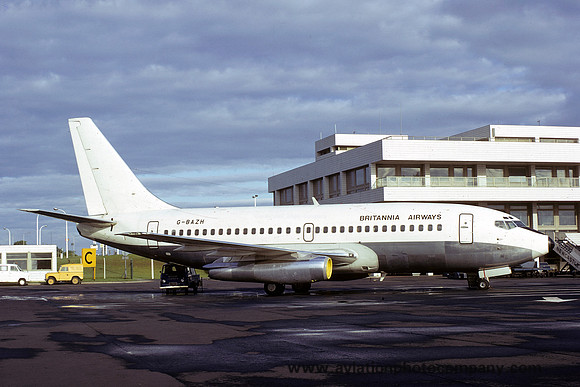 Britannia Airways Boeing 737-200 G-BAZH at Newcastle Woolsington (1974)