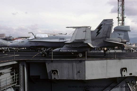 US Marines VMFA-251 McDonnell Douglas F/A-18C Hornet "AB-205" on board USS Theodore Roosevelt (2002)