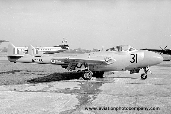 RAF De Havilland DH.100 Vampire T.11 WZ458/31 at Southend (1968)