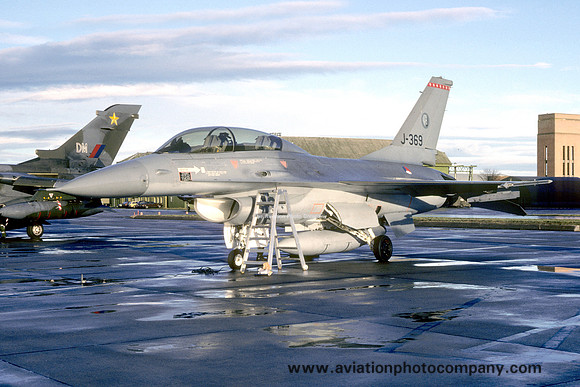 Dutch Air Force 315 Squadron GD F-16B Fighting Falcon J-369 at RAF Lossiemouth (1988)