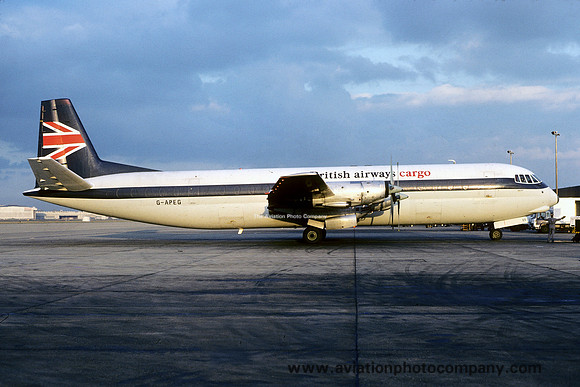 British Airways Cargo Vickers Vanguard G-APEG at Heathrow (1979)