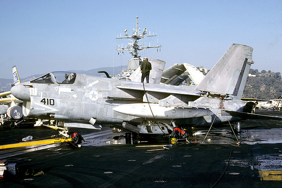 US Navy VA-12 LTV A-7E 156834/AG-410 on board USS Eisenhower (1985)