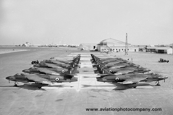 RAF 1 Squadron Hawker Hunter FGA.9 lineup at RAF El Aden (1962)