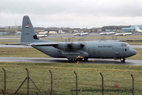 Iraqi Air Force Lockheed C-130J-30 Hercules YI-304 on delivery at Prestwick (2012)