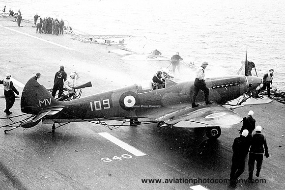Royal Navy 767 Squadron Supermarine Seafire F.15 PR497 on board HMS Illustrious