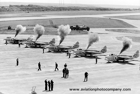 Royal Navy AWA Sea Hawk FGA.4 lineup engine start