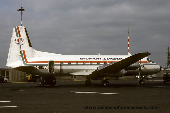 Dan Air London Hawker Siddeley HS748 G-BIUV at Newcastle (1981)
