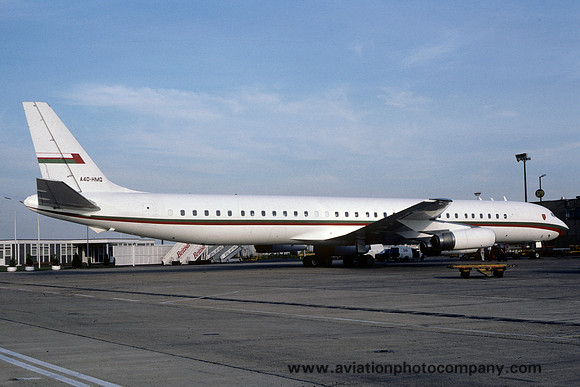 Douglas DC-8-63 A4O-HMQ at London Heathrow (1981)