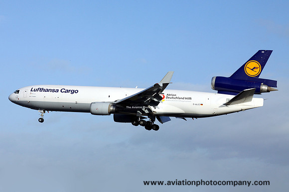 Lufthansa Cargo McDonnell Douglas MD-11F D-ALCC with Aktion sticker at Manchester (2013)