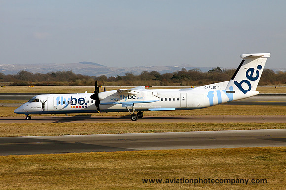 FlyBe DHC-8-400 G-FLBD with Mary Peters sticker at Manchester (2013)