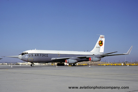 USAF NASA Boeing NC-135A 55-3129 with winglets and nose probe at Edwards AFB (1979)