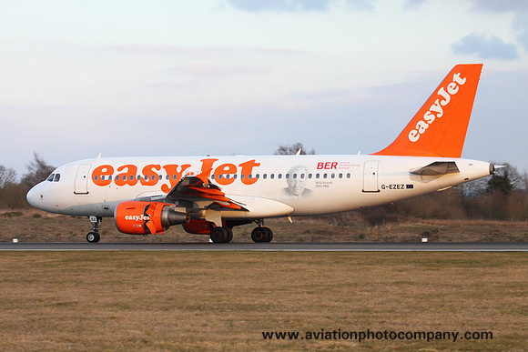 easyjet Airbus A319-100 G-EZEZ with Berlin sticker at Manchester (2013)