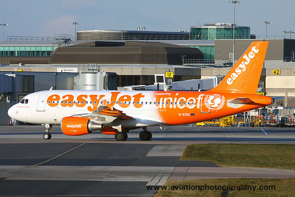 easyJet Airbus A319-100 G-EZIO UNICEF scheme at Manchester (2013)