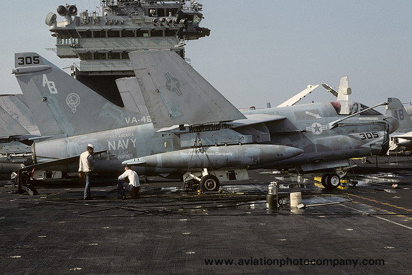 US Navy VA-46 LTV A-7E Corsair 159969/AB-305 on USS America (1985)
