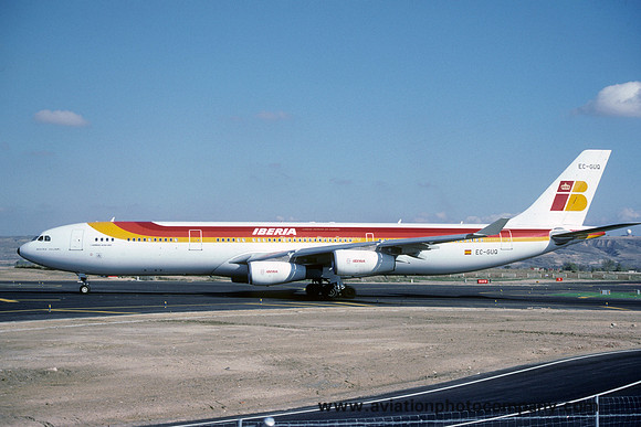 Iberia Airbus A340-300 EC_GUQ at Madrid IAP (1998)