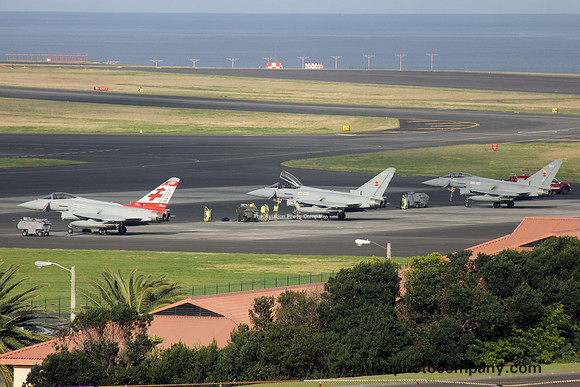 RAF 41 Squadron BAE Typhoon FGR.4s on the ramp at Lajes (2016)