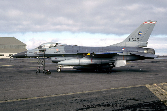 Dutch Air Force 306 Squadron General Dynamics F-16A J-645 at Keflavik (1988)