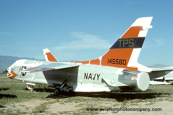 US Navy USNTPS Chance F-8E Crusader 145580 at MASDC Davis Monthan (1975)