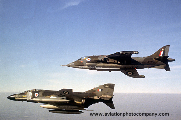 RAF McDonnell F-4M Phantom FGR.2 XV466 and HS Harrier GR.1 XV756