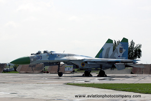 Ukranian Air Force Sukhoi Su-27 30 blue at Myrhorod (2011)