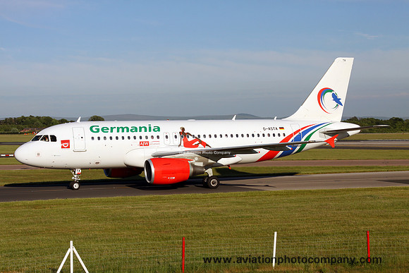Germania Airbus A319-100 D-ASTA in Gambiabird scheme at Manchester (2013)