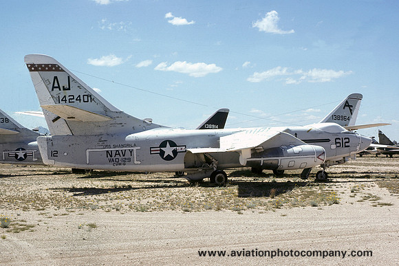 US Navy VAQ-129 Douglas KA-3B Skywarrior 142401/AJ-612 stored at MASDC Davis Monthan (1976)