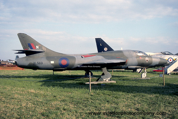 RAF Hawker Hunter T.7 XL569 displayed at East Midlands Airport (1994)