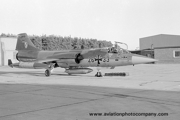 West German Air Force JBG31 Lockheed F-104G Starfighter 26+33 at Lossiemouth (1975)