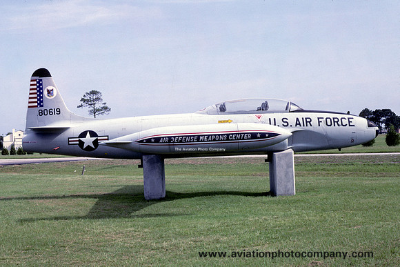 USAF ADWC Lockheed T-33A Shooting Star 58-0619 displayed at Tyndall AFB (1978)