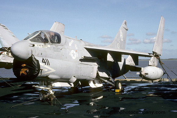US Navy VA-86 LTV A-7E Corsair 159970/AJ-411 on board USS Nimitz (1986)