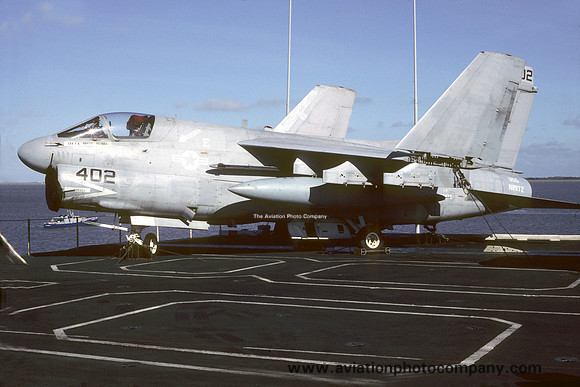 US Navy VA-86 LTV A-7E Corsair 160875/AJ-402 on board USS Nimitz (1986)