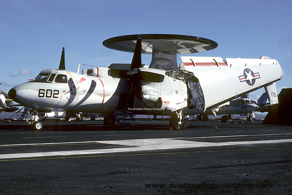 US Navy VAW-124 Grumman E-2C Hawkeye 161781/AJ-602 on board USS Nimitz (1986)