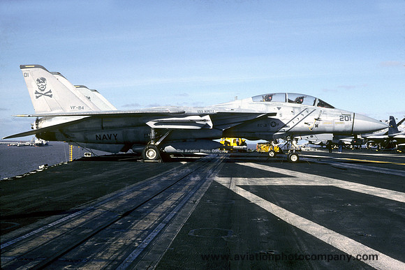 US Navy VF-84 Grumman F-14A Tomcat 160923/AJ-201 on board USS Nimitz (1986)