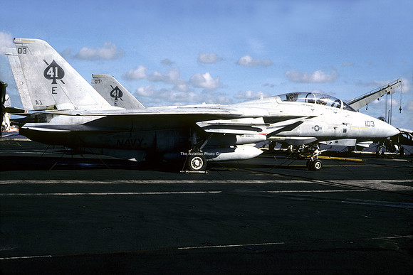 US Navy VF-41 Grumman F-14A Tomcat 160413/AJ-103 on board USS Nimitz (1986)