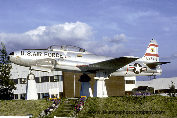 USAF Lockheed T-33A Shooting Star 53-5413 displayed at Goose Bay (1986)