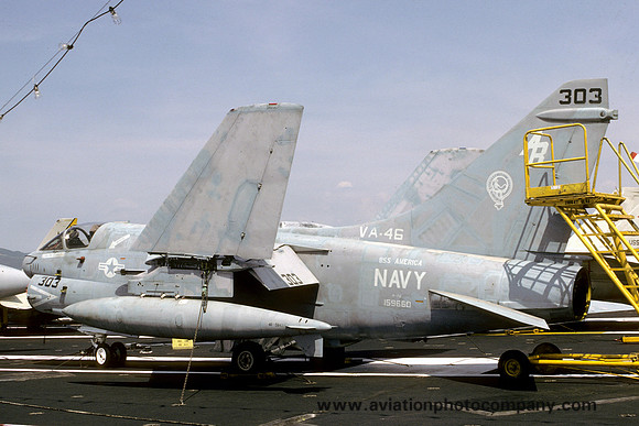 US Navy VA-46 LTV A-7E Corsair 159660/AB-303 on board USS America (1986)