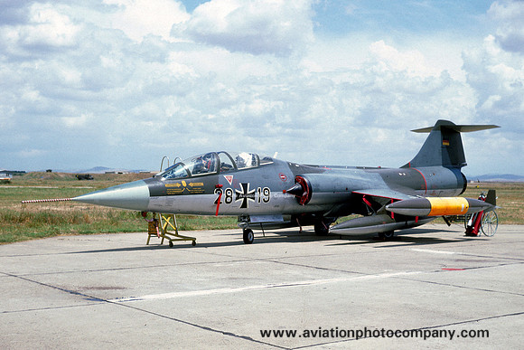 West German Air Force Lockheed TF-104G Starfighter 28+19 at Decimomannu (1976)