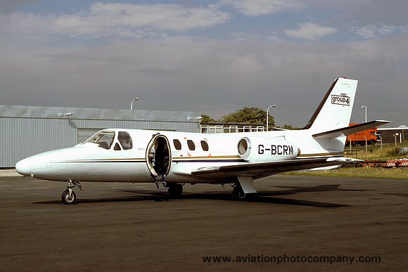 Group 4 Cessna 500 Citation I Eagle G-BCRM at Newcastle (1977)