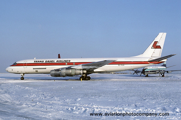 Trans Sahel Airlines Douglas DC-8-54(F) EL-AJK at East Midlands (1985)