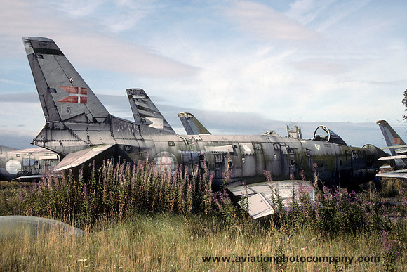 Danish Air Force North American F-86D Sabre F-504 in use as a decoy at Karup (1990)
