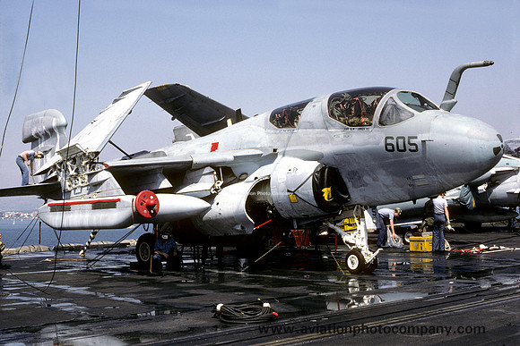 US Navy VAQ-138 Grumman EA-6B Prowler 161348/AJ-605 on board USS Nimitz (1987)