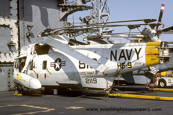 US Navy HS-9 Sikorsky SH-3H Sea King 152119/AJ-618 on board USS Nimitz (1987)